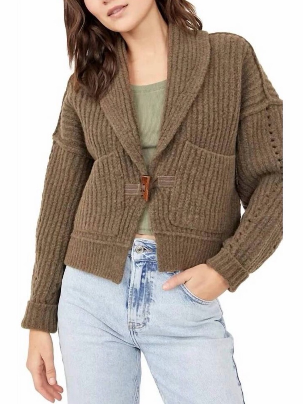 FREE PEOPLE jackson cardi sweater in pinecone
